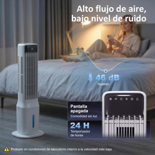 Climatizador Evaporativo de Torre 3 en 1, Enfriador de Aire Portátil con Depósito de 9 L, Oscilación 48°, 3 Velocidades, 3 Modos, Temporizador 24h y Mando a Distancia, 2 Acumuladores de Frío