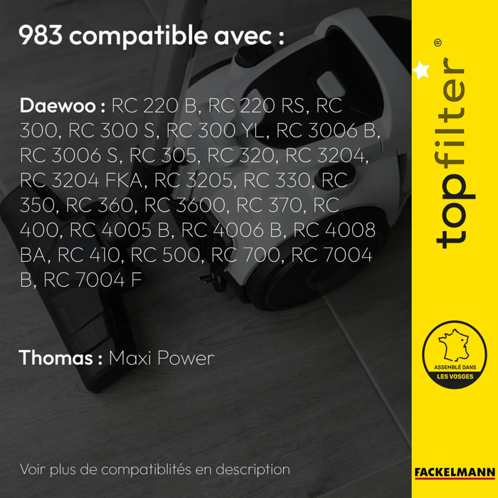 Lot de 4 sacs aspirateur pour Daewoo TopFilter Premium