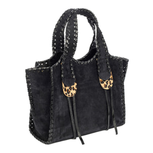 Avio bolso de mano mujer. Piel auténtica Gamuza con costura decorativa en piel auténtica brillante.