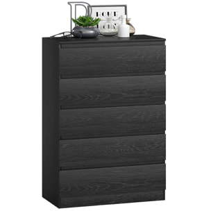 Cómoda 5 Cajones, Cómoda Dormitorio, Cajonera para Salón, Oficina, Estilo Moderno, 77x40x111,5 cm, Negro Veteado