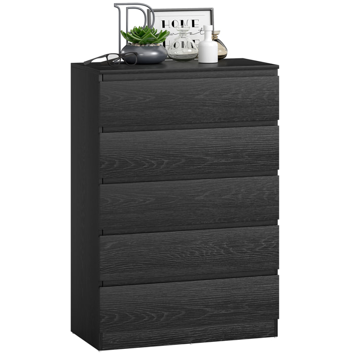 Cómoda 5 Cajones, Cómoda Dormitorio, Cajonera para Salón, Oficina, Estilo Moderno, 77x40x111,5 cm, Negro Veteado