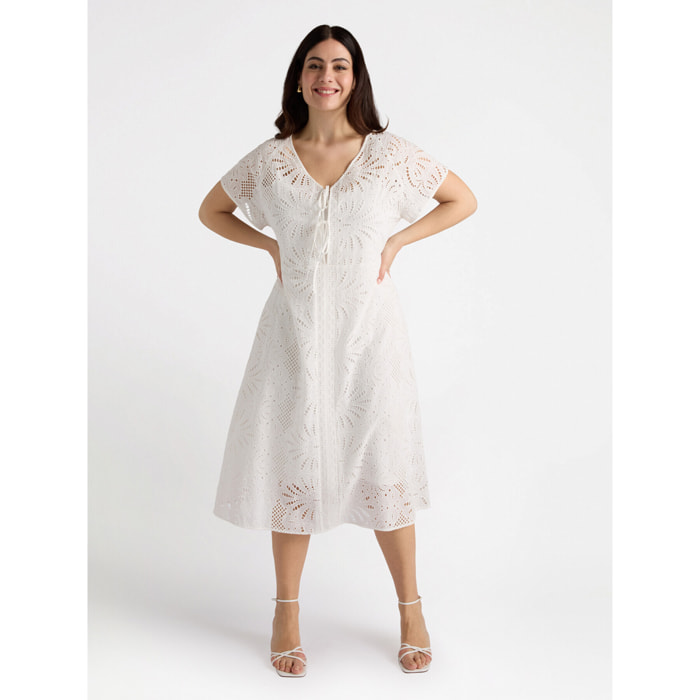 Fiorella Rubino - Vestido largo de algodón con bordado inglés - Blanco