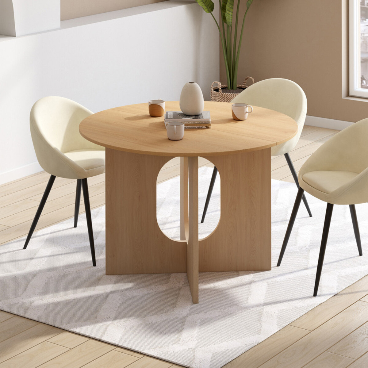 Table à manger ronde extensible Mathis Ø110-150cm bois