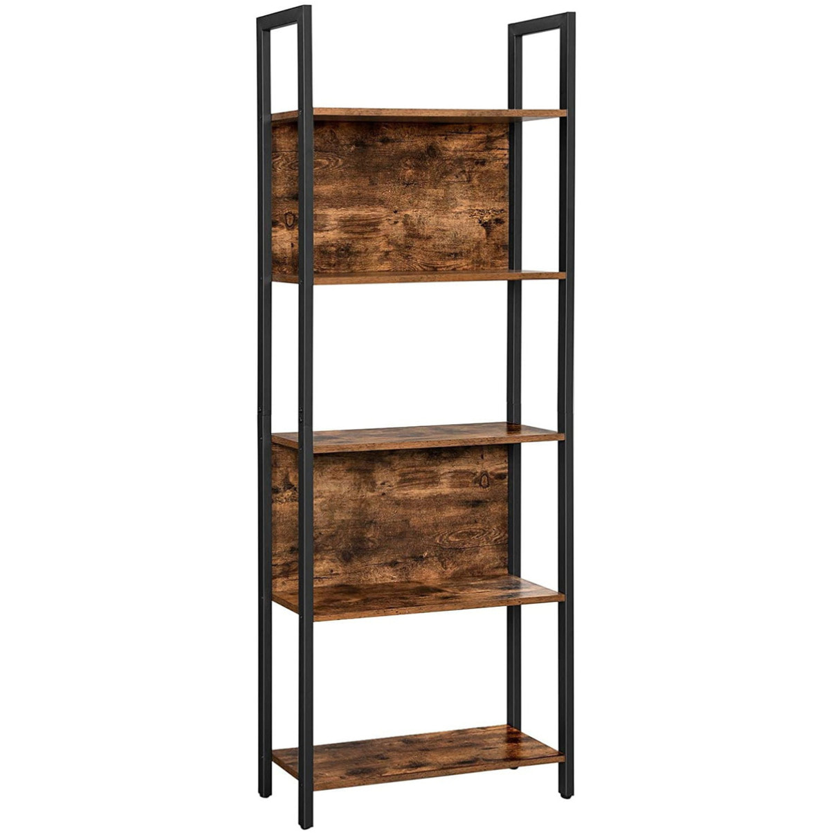 Libreria a 5 ripiani stile industriale rustico in legno e acciaio nero