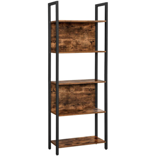 Libreria a 5 ripiani stile industriale rustico in legno e acciaio nero
