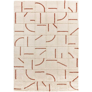BRENDA Alfombra shaggy geomÃ©trica con relieve beige y motivos caldera, varias medidas disponibles