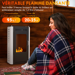 Cheminée bioéthanol design contemporain - étagère - brûleur 1,2 L - contrôle de flamme et manche inclus - acier noir blanc