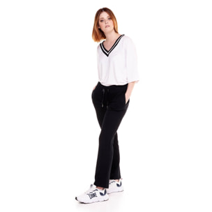 Pantalón de mujer canalé blanco y negro