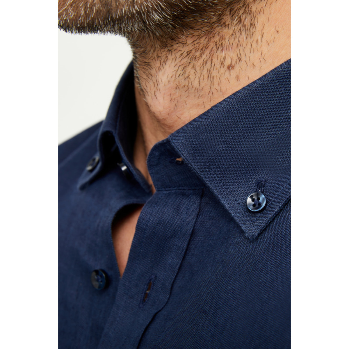 Camicia Uomo 1 Bottone Button Down Slim Lino Unito Blu