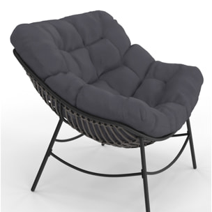 Fauteuil de jardin Lois rotin et coussin gris