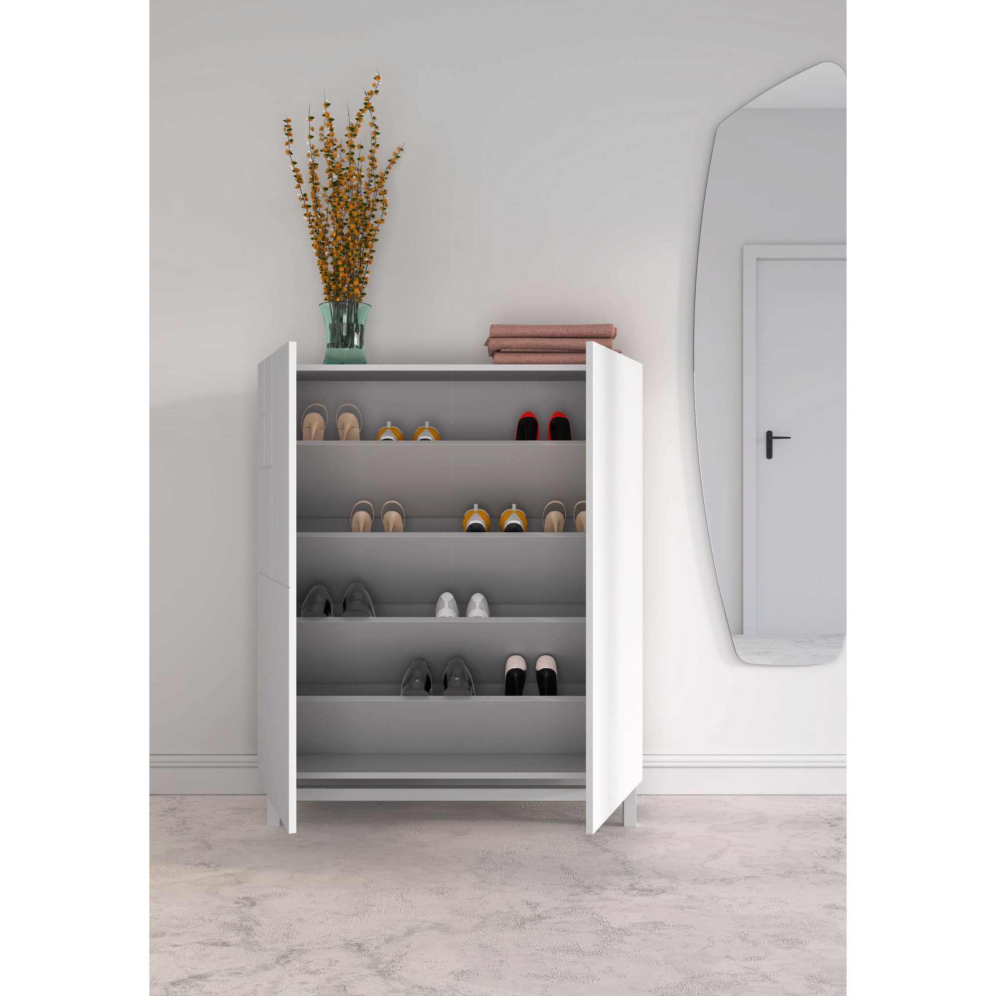 Zapatero melamina Volda blanco 112x90x27 cm