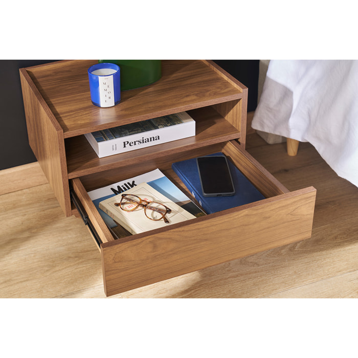Table de chevet avec rangements finition bois foncé noyer SANAA