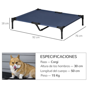 Cama Elevada para Perros, Refrescante y Transpirable, Cama para Perros Grandes, 92x76x18 cm, Tela Oxford, Marco de Metal, para Interior, Exterior, Azul