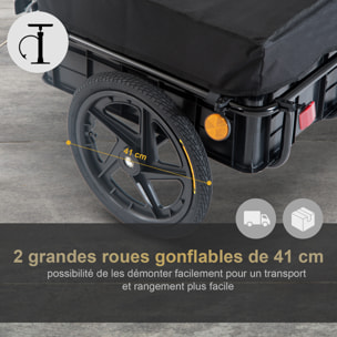 Remorque vélo remorque de transport pour vélo 144L x 59l x 80H cm barre d'attelage universelle acier noir