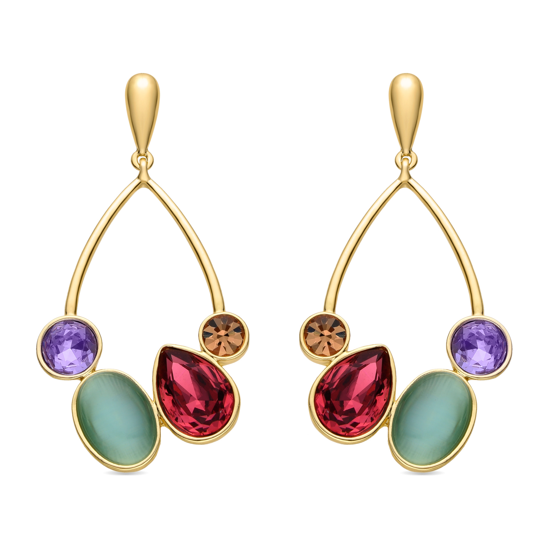 Pendientes de Circonita Multicolor acabados en oro amarillo de 18k