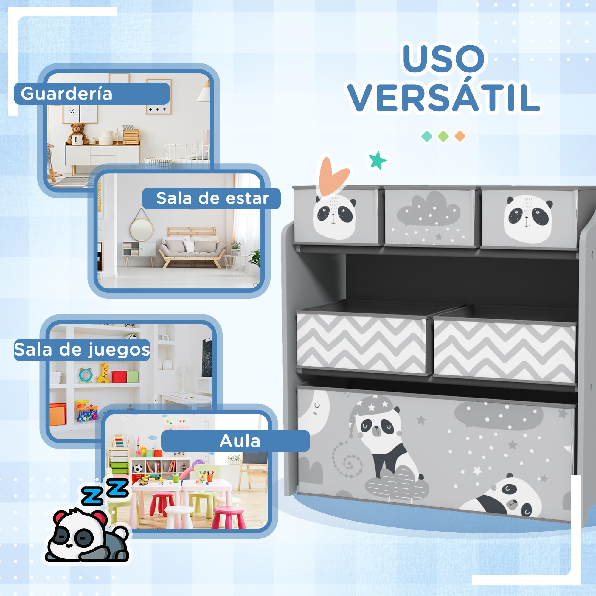 Estantería para Juguetes con 6 Cajas de Tela no Tejida Extraíbles Organizador de Juguetes para Niños de 3-8 Años para Dormitorio Guardería 63x30x66 cm Gris y Blanco