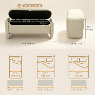 Banquette coffre de rangement design bouclette arrondi beige