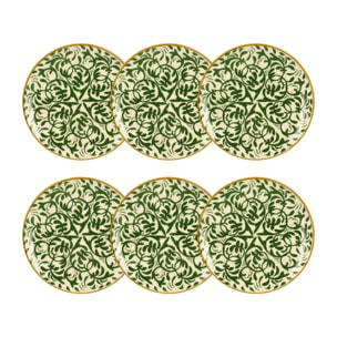 Lot de 6 assiettes à dessert à motif vert en grès 19cm HERACLEE