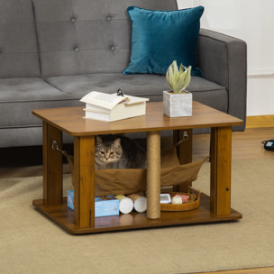 Mesa de Centro Hamaca para Gatos con 2 Postes Rascadores y Estante Inferior