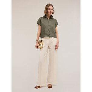 Motivi - Camisa de manga corta de lino - Verde militare