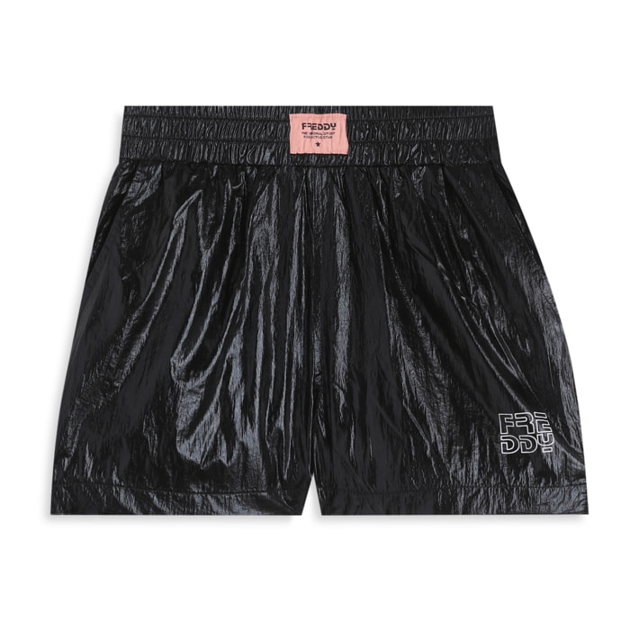 Pantaloncini Bambina in Tessuto Coated Argento