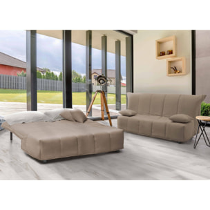 Divano Letto Alisee, Divano a 2 posti, 100% Made in Italy, Sofà Soggiorno con apertura a carrello, in tessuto imbottito, con cuscini inclusi, Cm 125x90h85, Tortora