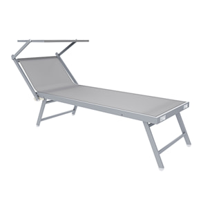 Coppia Di Lettini Prendisole Pieghevole Professionale in Alluminio e Tessuto Textilene Tettuccio Parasole Sdraio Mare Spiaggia 182x60x38 cm Grigio