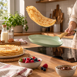 Crêpière 26cm avec revêtement céramique céladon - tous feux COLORAMA