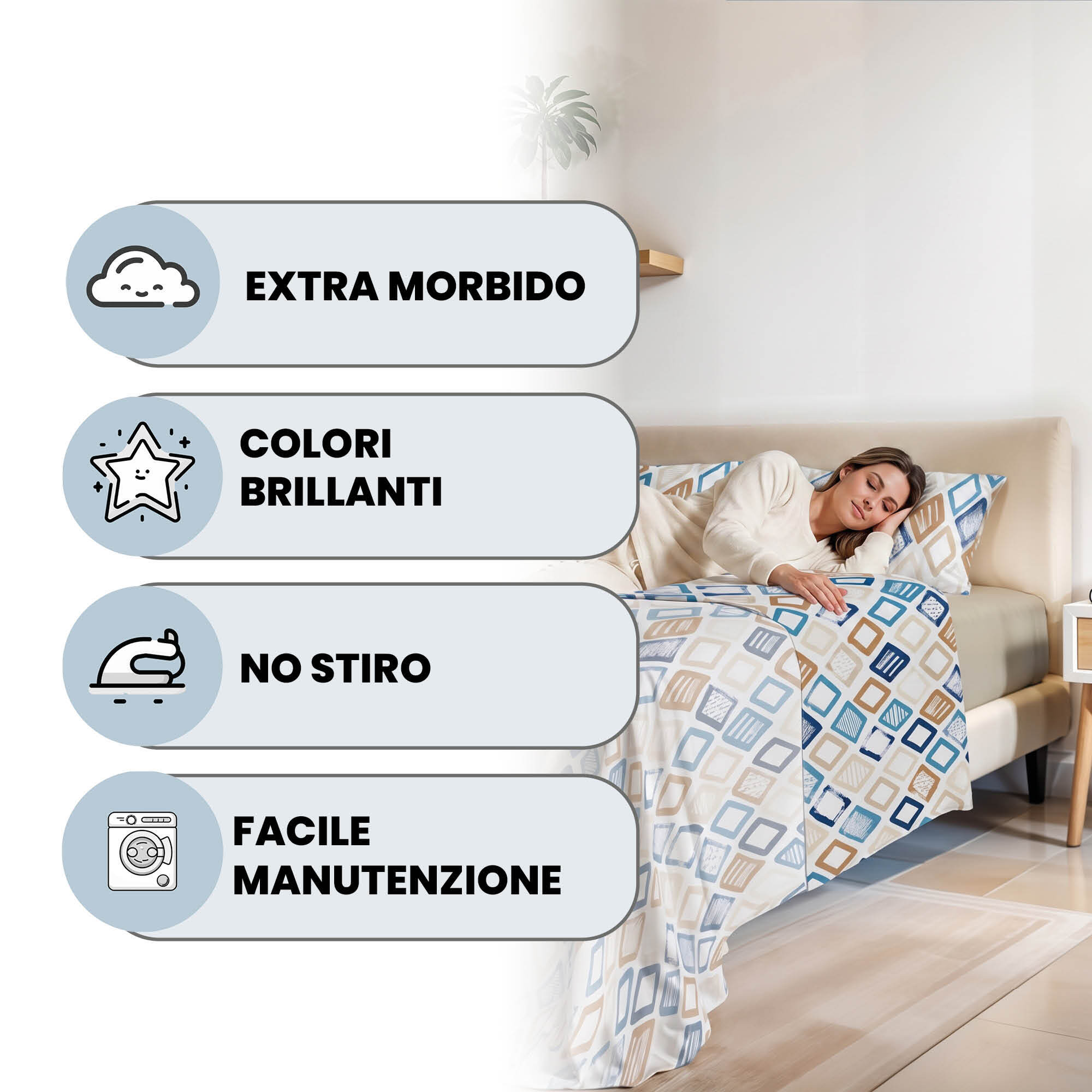 COMPLETO LETTO FASHION, 100% Microfibra, No Stiro - JOLLY