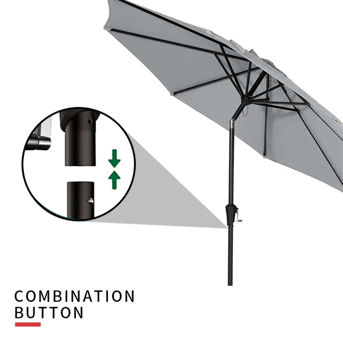 Ombrellone Da Giardino Parasole Per Balcone Con Air Vent Inclinazione Regolabile Apertura A Manovella Anti UV Per Mare Spiaggia 2.7 M Grigio
