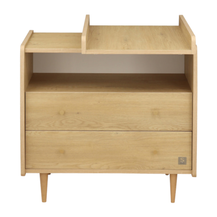 Plan à langer coulissant pour commode 2 tiroirs décor chêne vintage