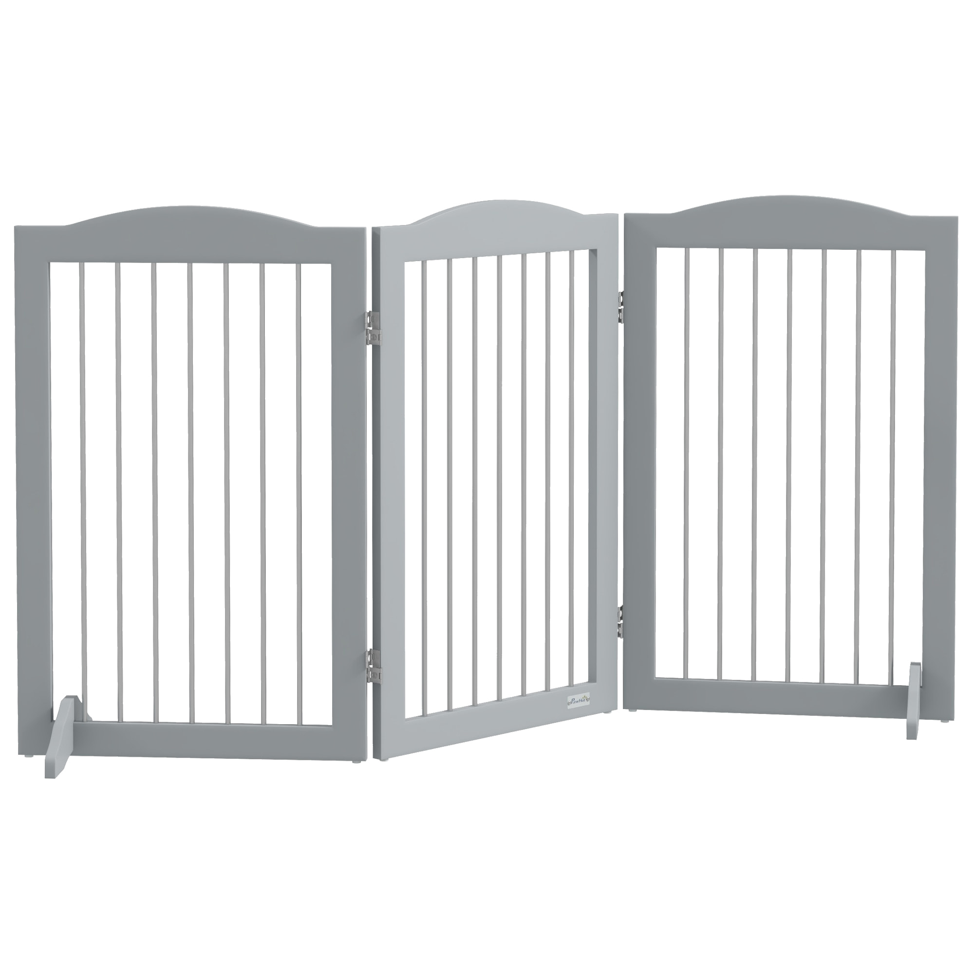 Barrera de Seguridad para Perros Plegable para Escaleras y Puertas Valla para Perros Pequeños y Medianos de 3 Paneles con Soporte de Pie para Interiores 154x30x80 cm Gris