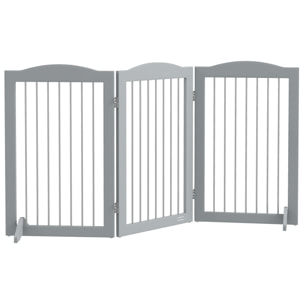 Barrera de Seguridad para Perros Plegable para Escaleras y Puertas Valla para Perros Pequeños y Medianos de 3 Paneles con Soporte de Pie para Interiores 154x30x80 cm Gris