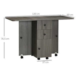 Table pliable de cuisine salle à manger - 2 tiroirs, placard, niche - panneaux aspect bois anthracite