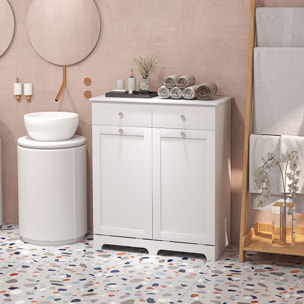 Armoire de salle de bain, meuble de rangement, avec paniers à linge pliables 2 tiroirs, en bois, 78L x 40l x 90,5H cm, blanc