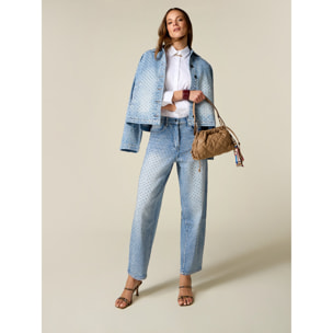 Oltre - Jeans barrel con cristalli davanti - Azzurro