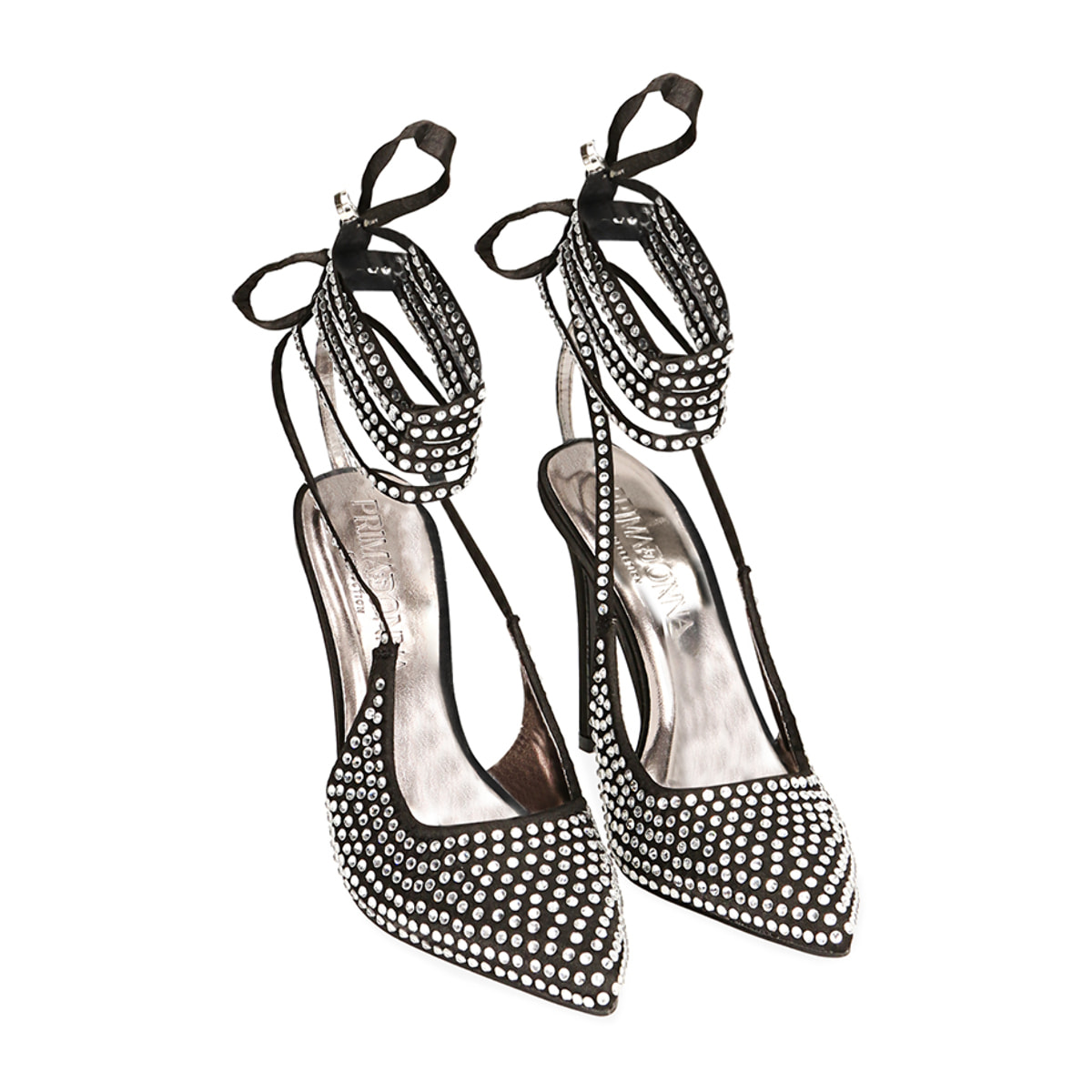 Salón con cordones de raso negro, tacón 11 cm