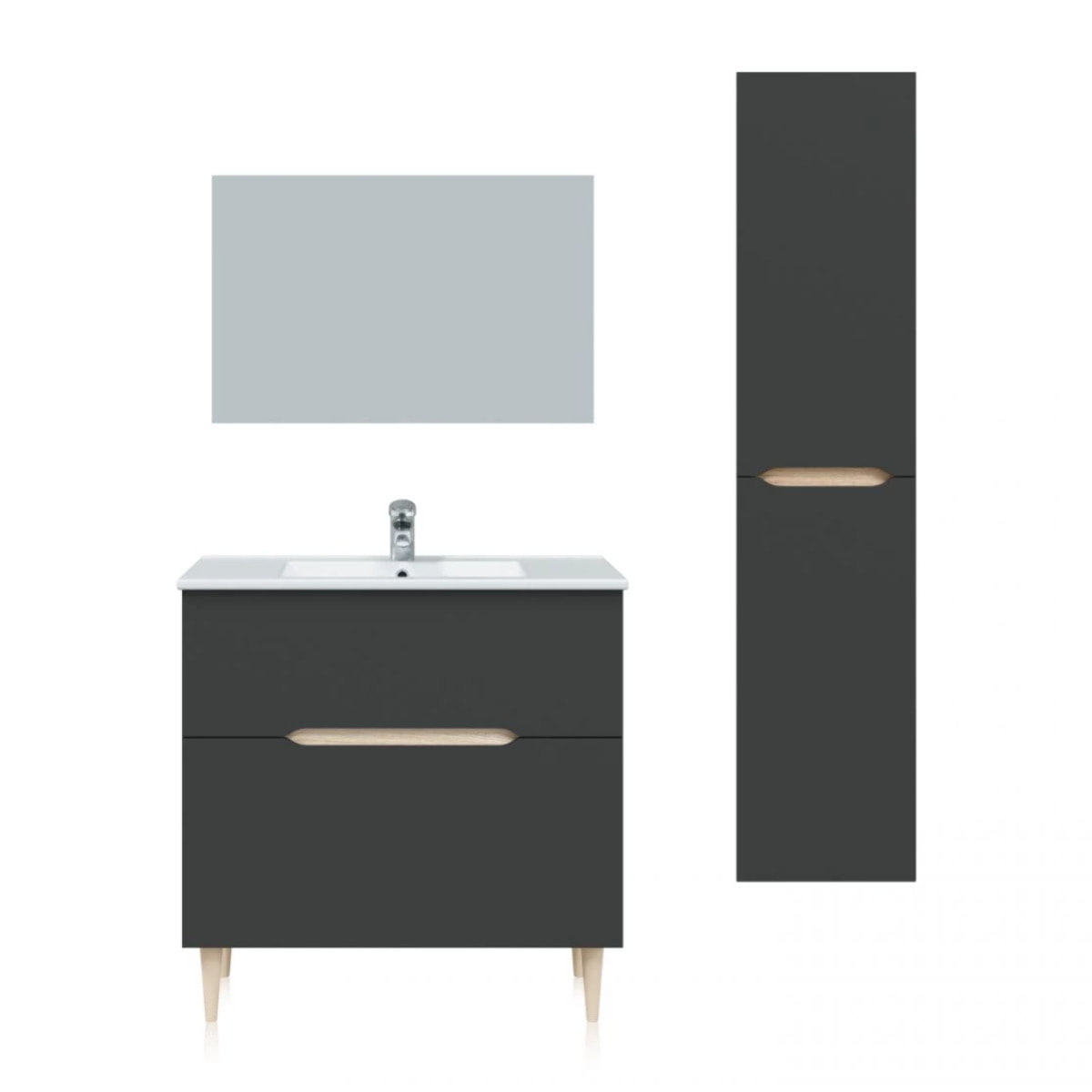 Pack de baño con lavabo y columna Opera 80 Antracita - Roble