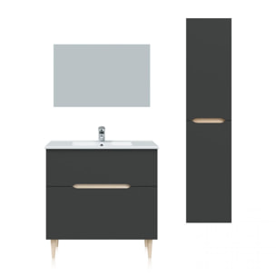 Pack de baño con lavabo y columna Opera 80 Antracita - Roble