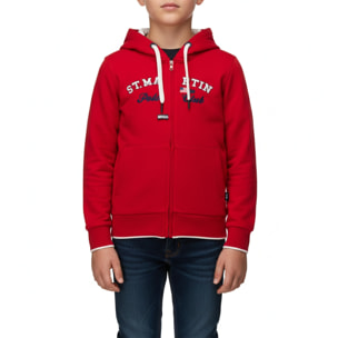 Felpa full zipper con cappuccio e ricamo logo Polo Club St Martin Rosso