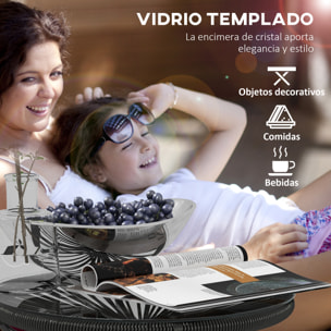 Mesa de Jardín de Ratán Sintético Mesa de Centro Redonda para Exteriores con Tablero de Vidrio Templado y Patas de Metal para Patio Balcón Ø50x50 cm Negro