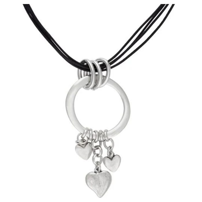 Gargantilla negro-plata chapado aro charms corazones