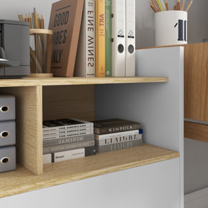 Cajonera de Oficina Armario Archivador Móvil Cajonera Escritorio con Ruedas Cajón Barras Colgantes para Tamaño A4 y 2 Compartimientos para Estudio Salón 76x40x75,5 cm Roble y Blanco