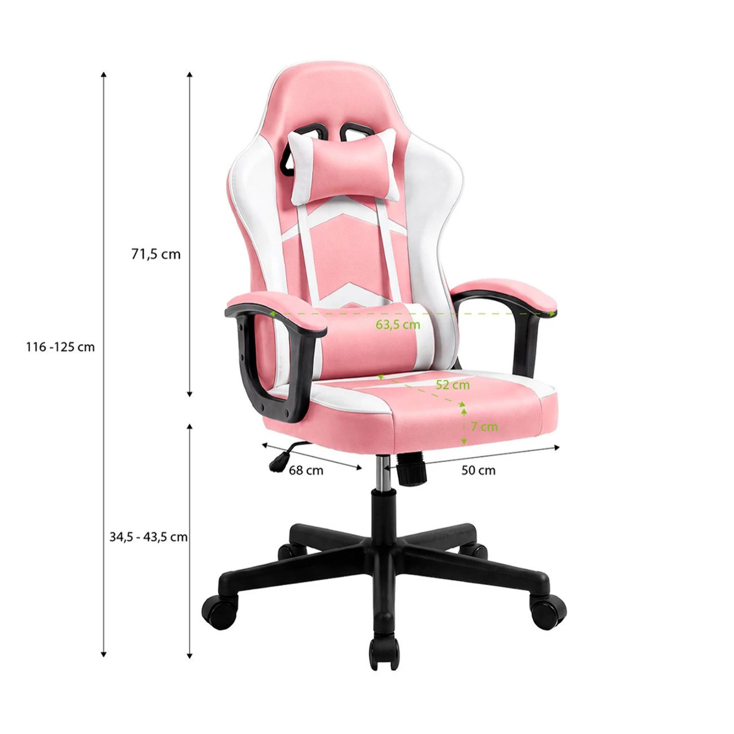 Silla gaming reclinable y con altura ajustable en rosa y blanco Raptor Rosa - Blanco