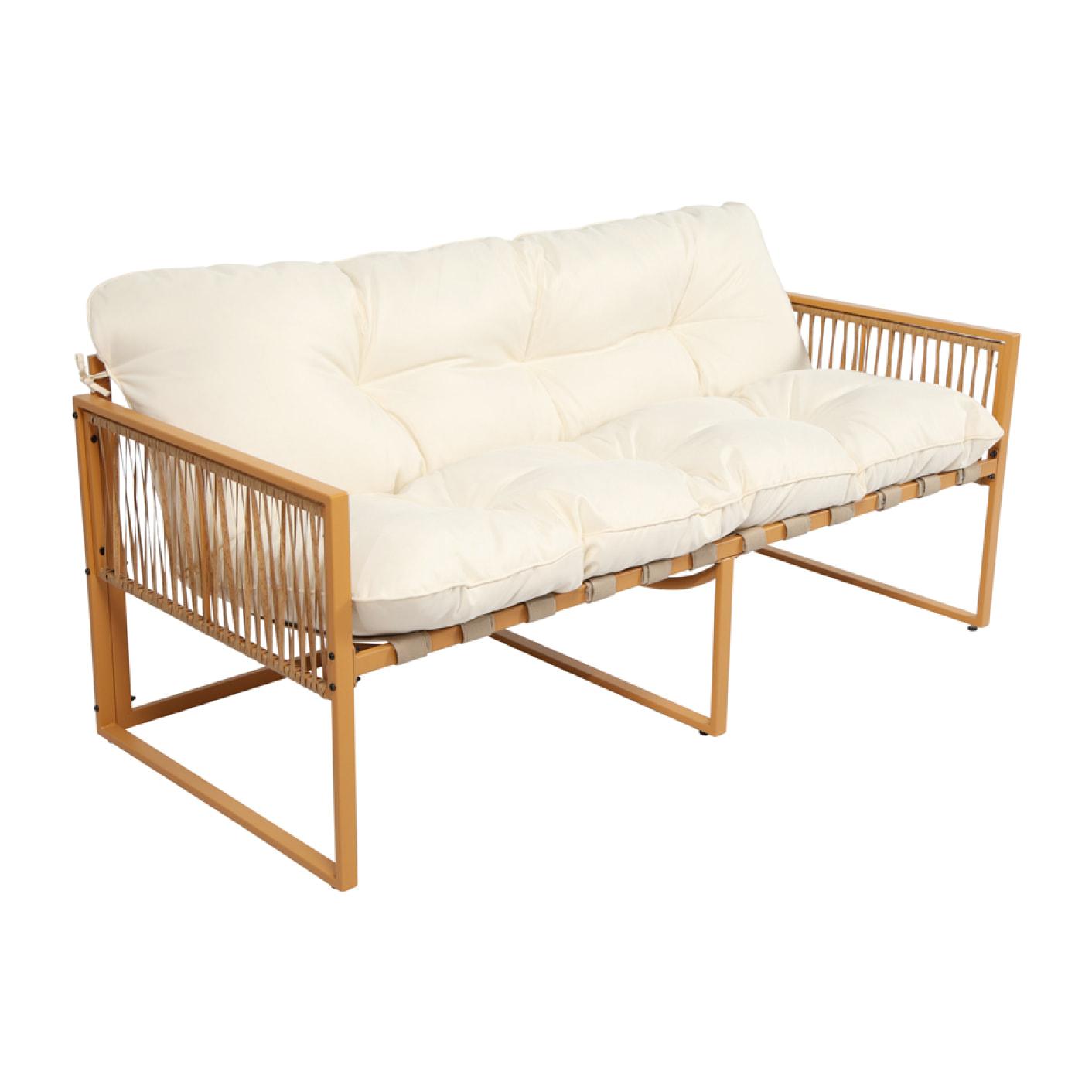 FORLI Salon de jardin 8 places effet rotin coussins blancs