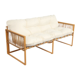 FORLI Salon de jardin 8 places effet rotin coussins blancs