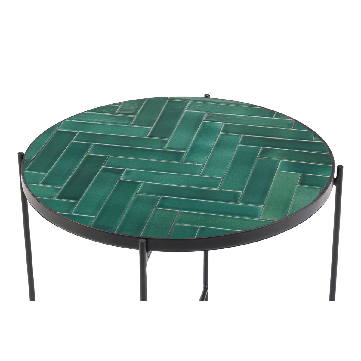 Table basse ronde en céramique vert foncé et métal noir D50 cm KOTTA