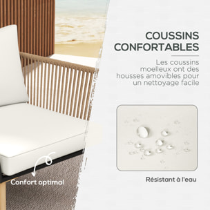 Salon de jardin 4 places 4 pièces design scandinave acier époxy résine filaire PE coussins inclus crème