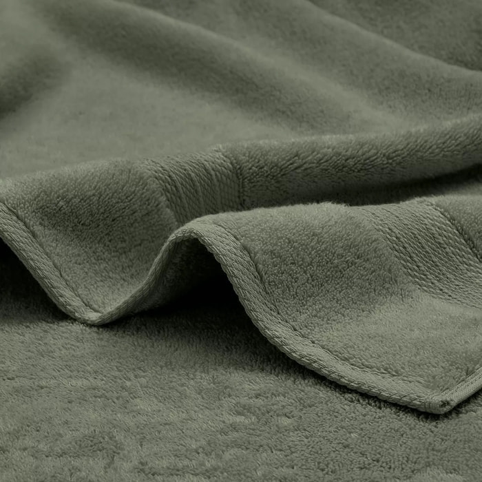 Serviette invites pur coton 550 g/m² uni vert Elea kaki