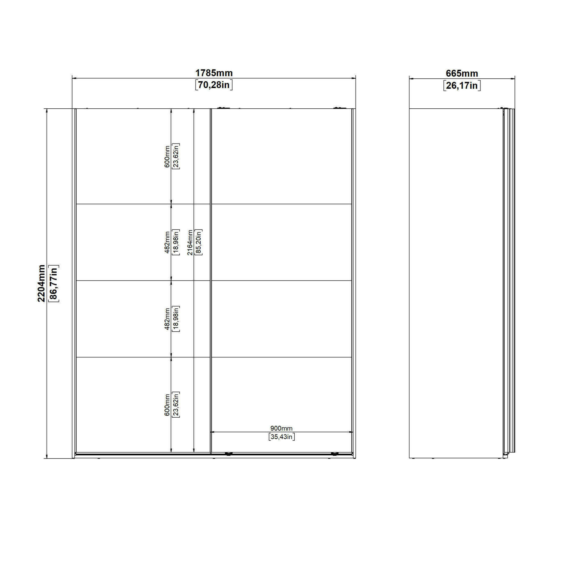 Armadio multiuso 2 ante Gomer, Mobile multifunzionale, Mobiletto scarpiera, Guardaroba porta scarpe, 179x65 h220 cm, Grigio